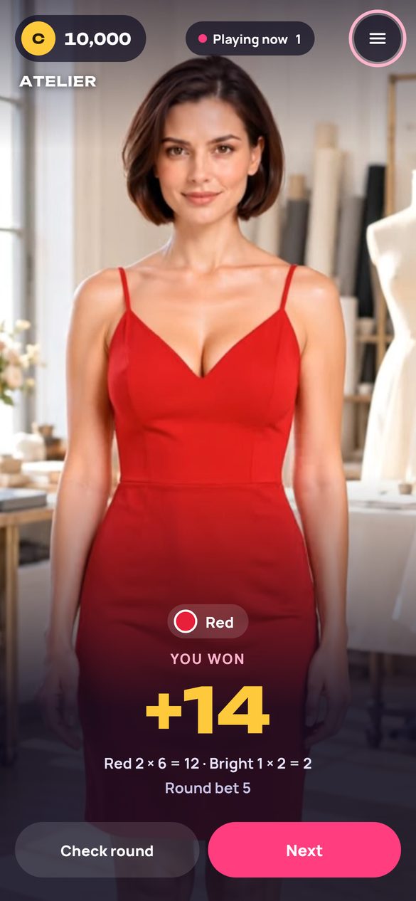 Phone screen: result Red, You won +14